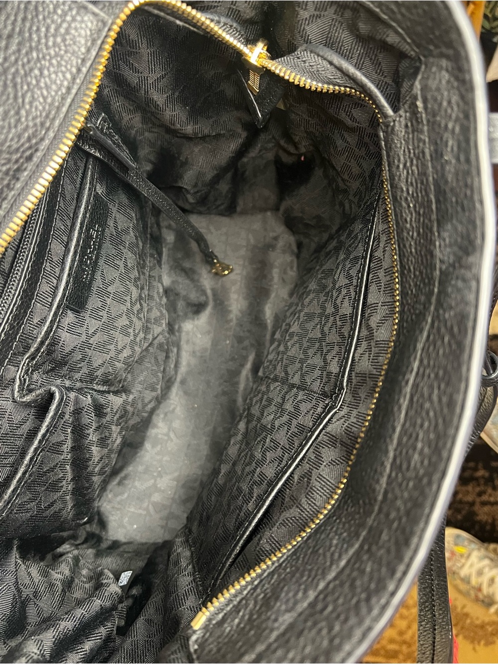 Michael Kors Black Leather Tote with Gold Logo Charm - Picture 8 of 16
